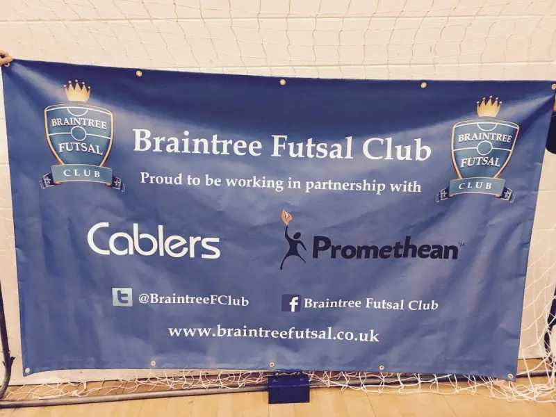 An archive Braintree banner showing the club crest and Cablers and Promethean partnership logos